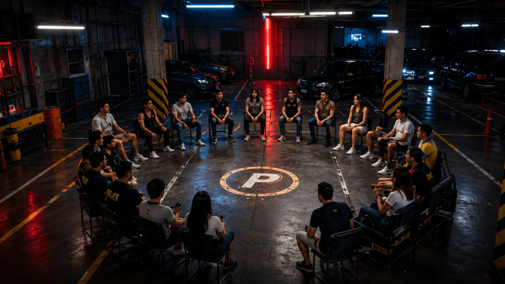 Participantes de Parking de las Tentaciones reunidos en el set